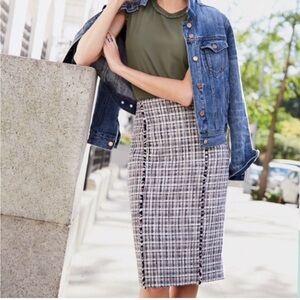 NWT J Crew Pencil Skirt- Blue, White, Red Lightweight Tweed, Size 2
